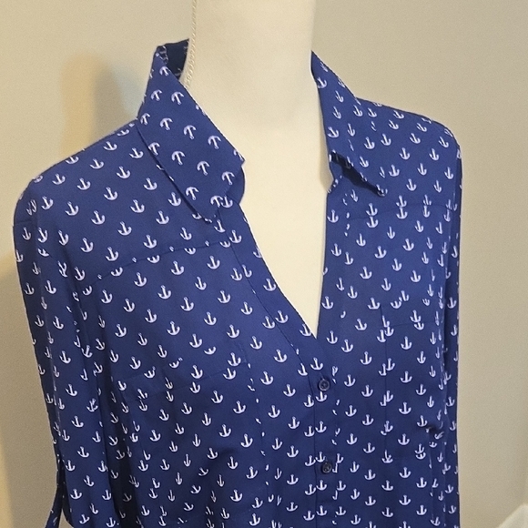 Express Navy Anchor Print Button Down Shirt - Picture 4 of 5